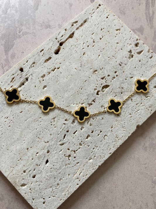 Gold Black Clover Bracelet