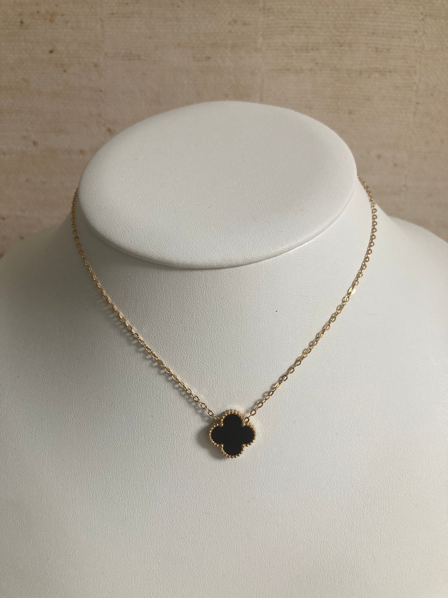 Christa 18K Gold Plated Clover Necklace (ST838) (Black)