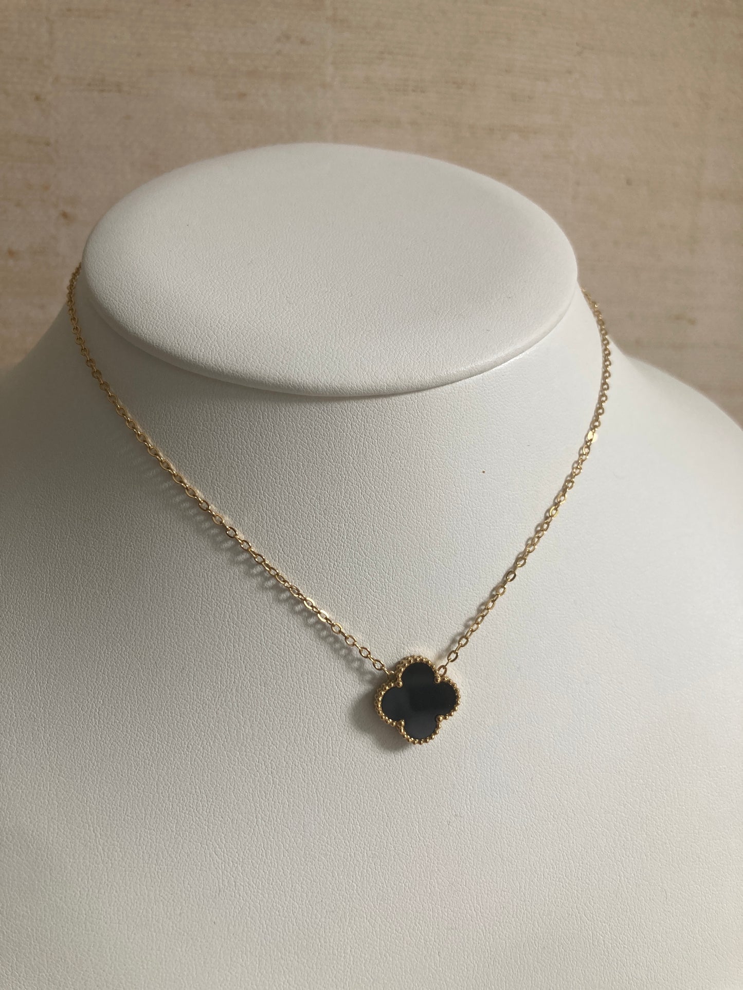 Christa 18K Gold Plated Clover Necklace (ST838) (Black)