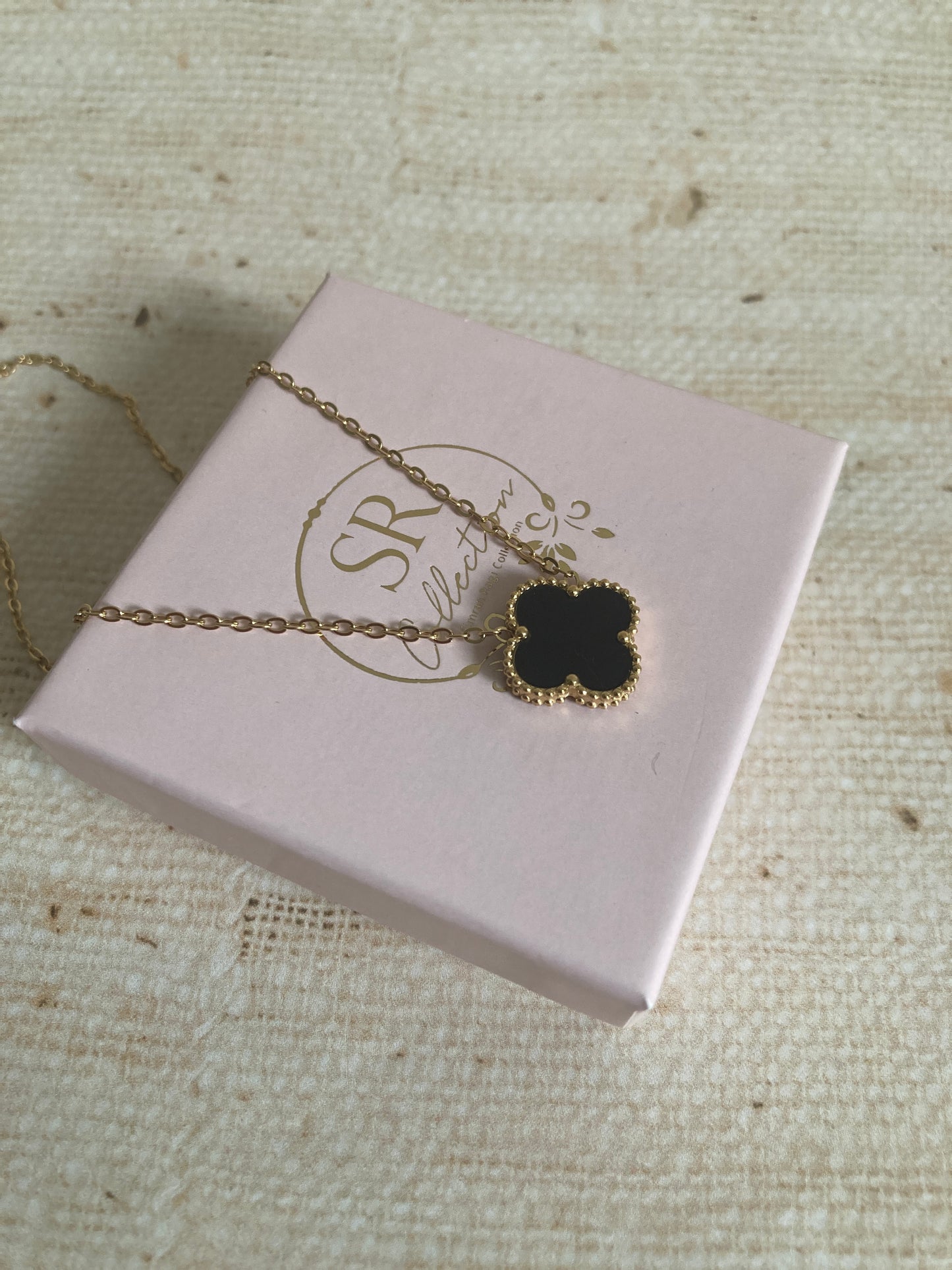 Christa 18K Gold Plated Clover Necklace (ST838) (Black)