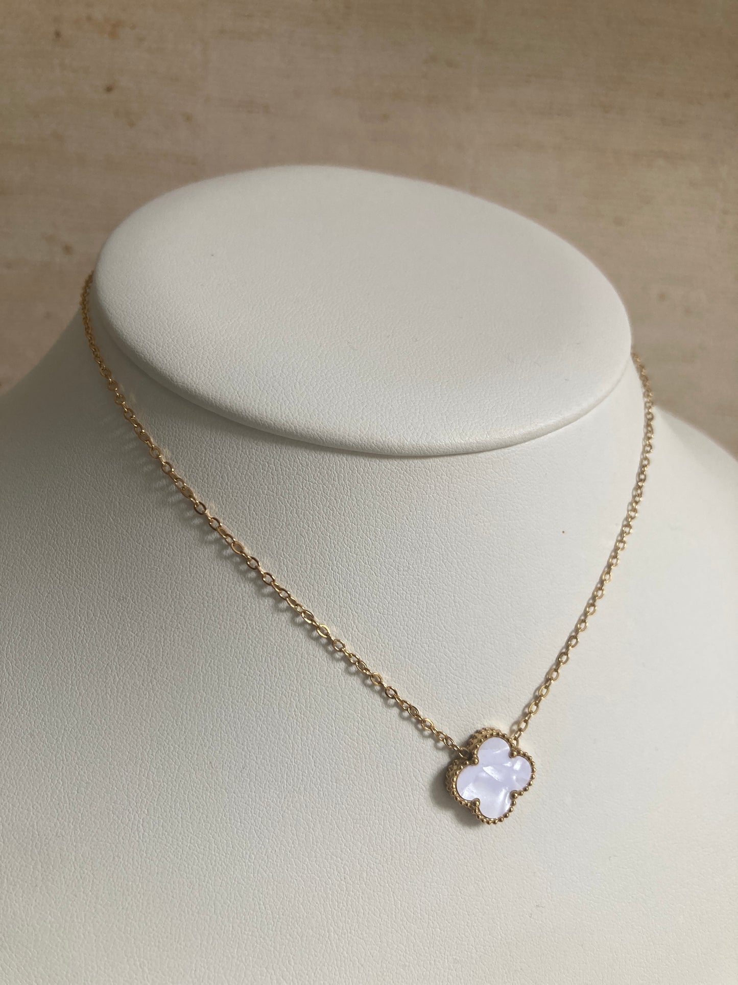 Christa 18K Gold Plated Clover Necklace (ST838) (White)