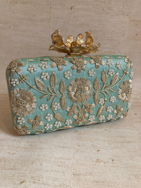 Alina (Rectangular Clutch Flower Clasp) (Mint Green) (ST859)