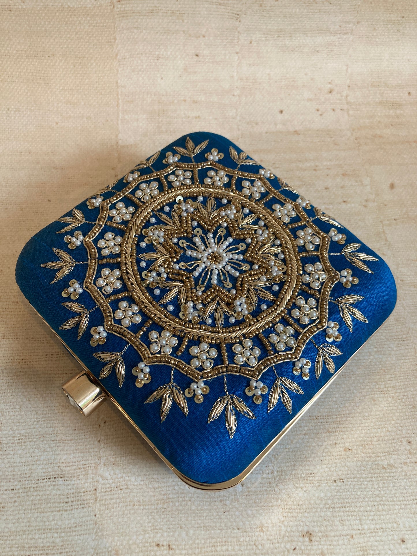 SALE Kiran Teal Blue Mandala Design Square Clutch (ST901)