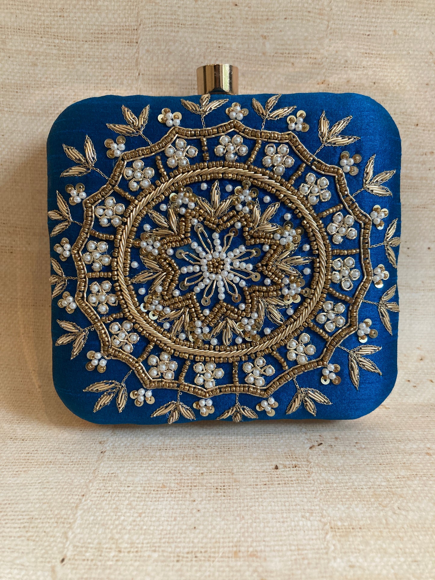 SALE Kiran Teal Blue Mandala Design Square Clutch (ST901)