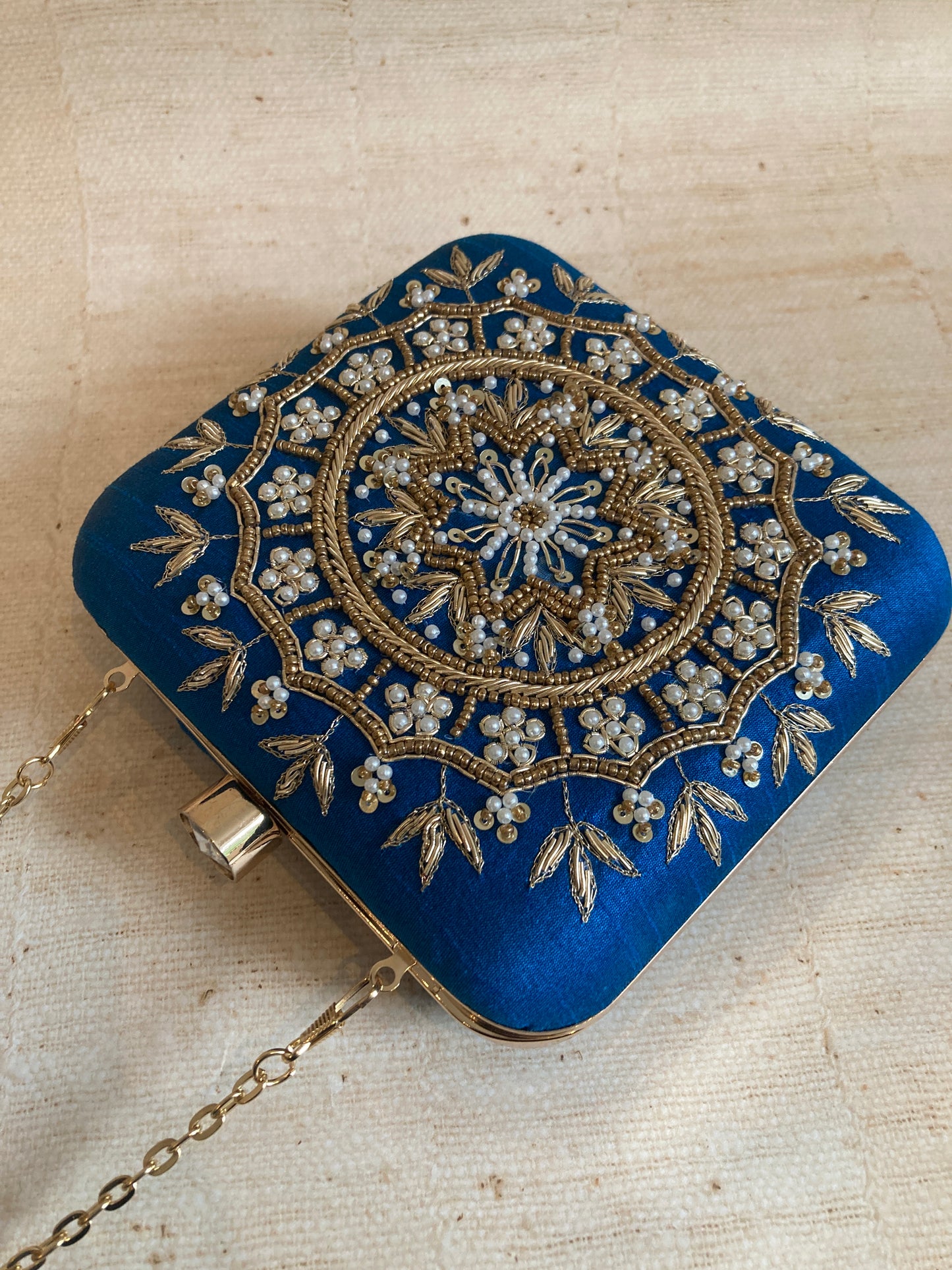 SALE Kiran Teal Blue Mandala Design Square Clutch (ST901)