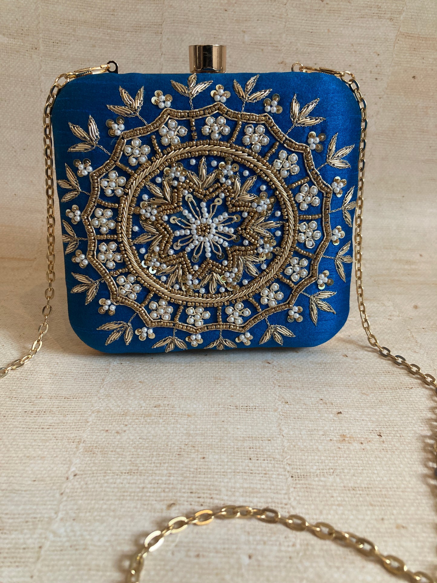 SALE Kiran Teal Blue Mandala Design Square Clutch (ST901)