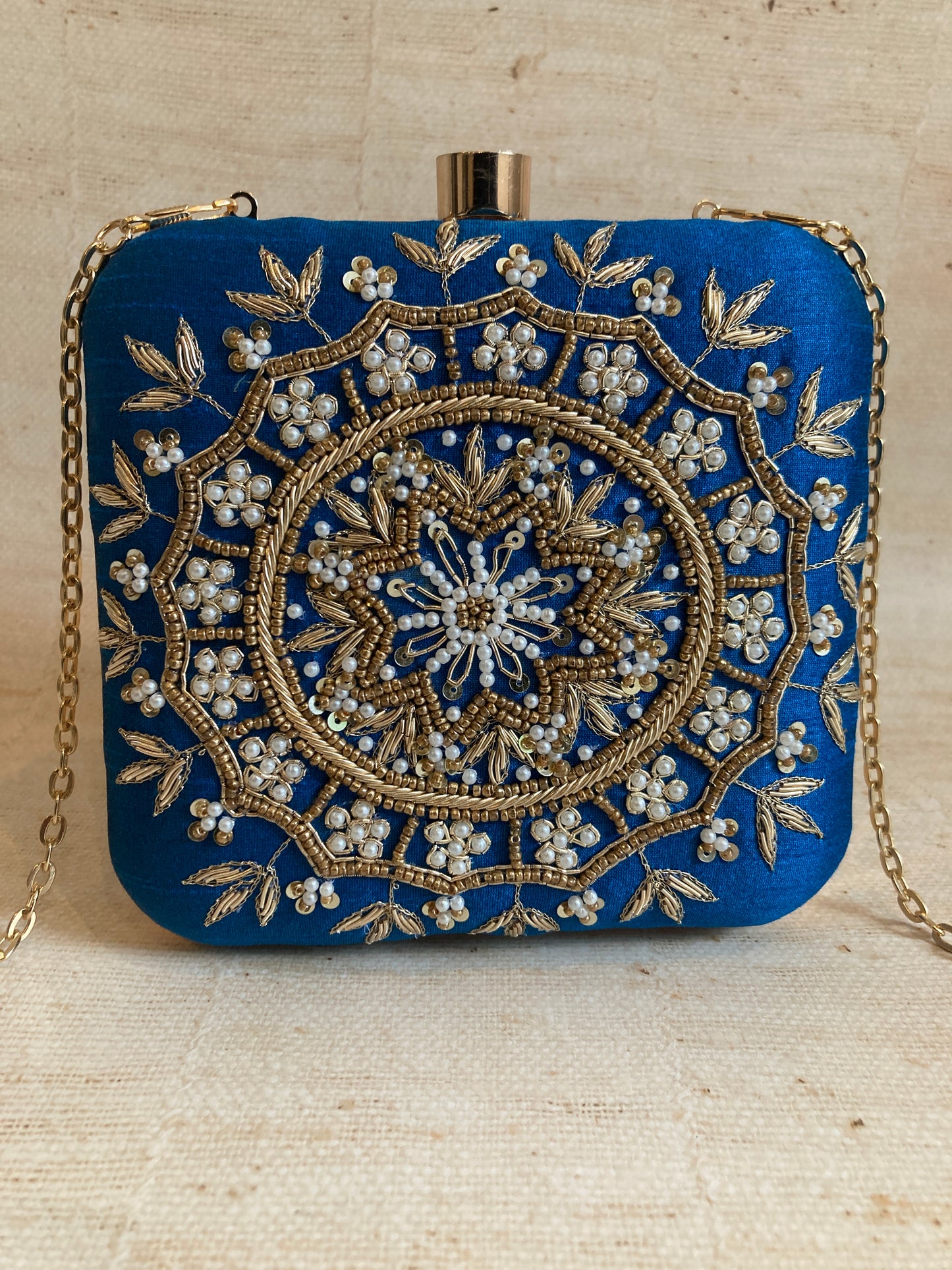 SALE Kiran Teal Blue Mandala Design Square Clutch (ST901)