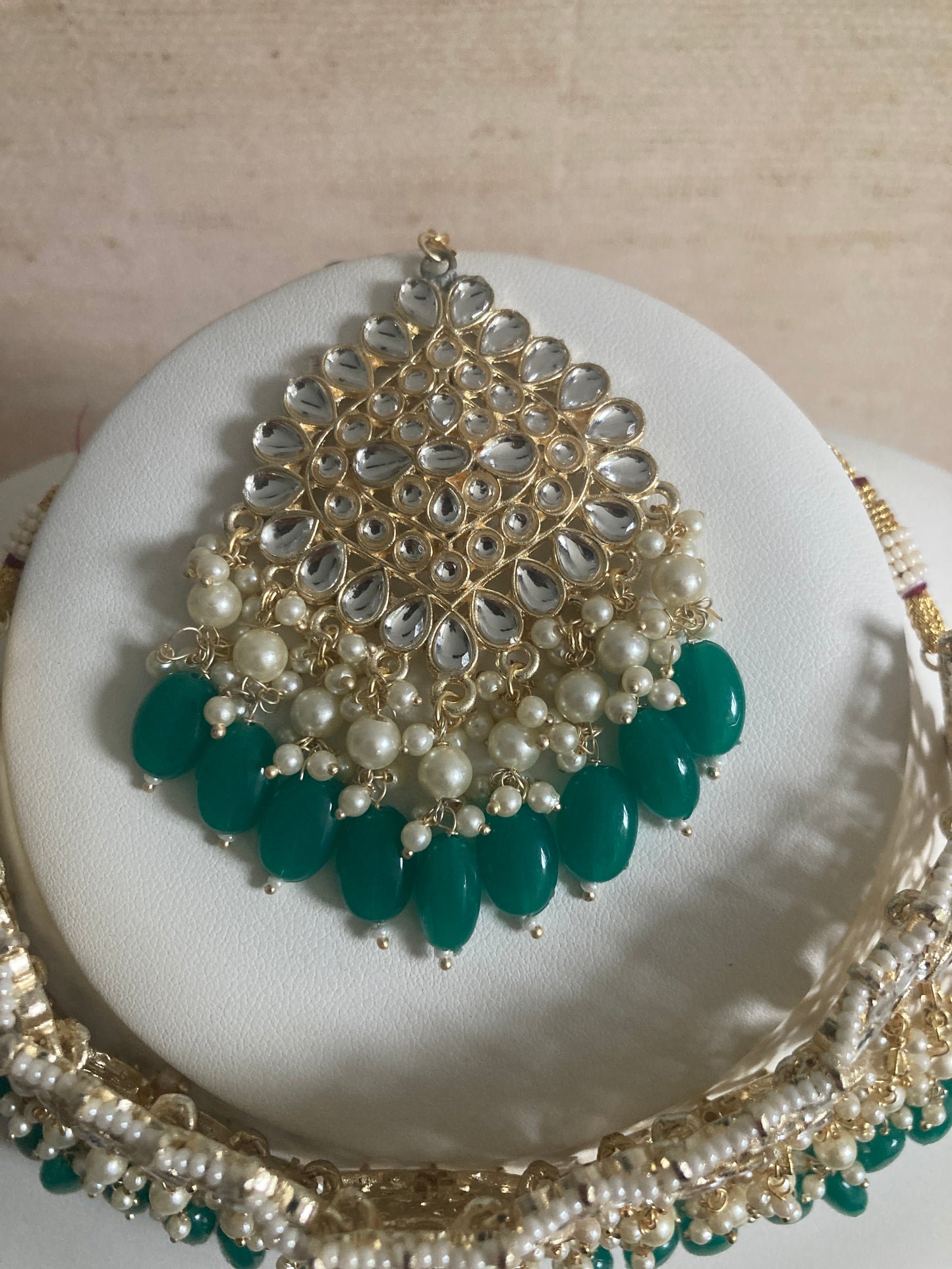 Maira Emerald Green Beaded Gold Plated Kundan Set (ST219)