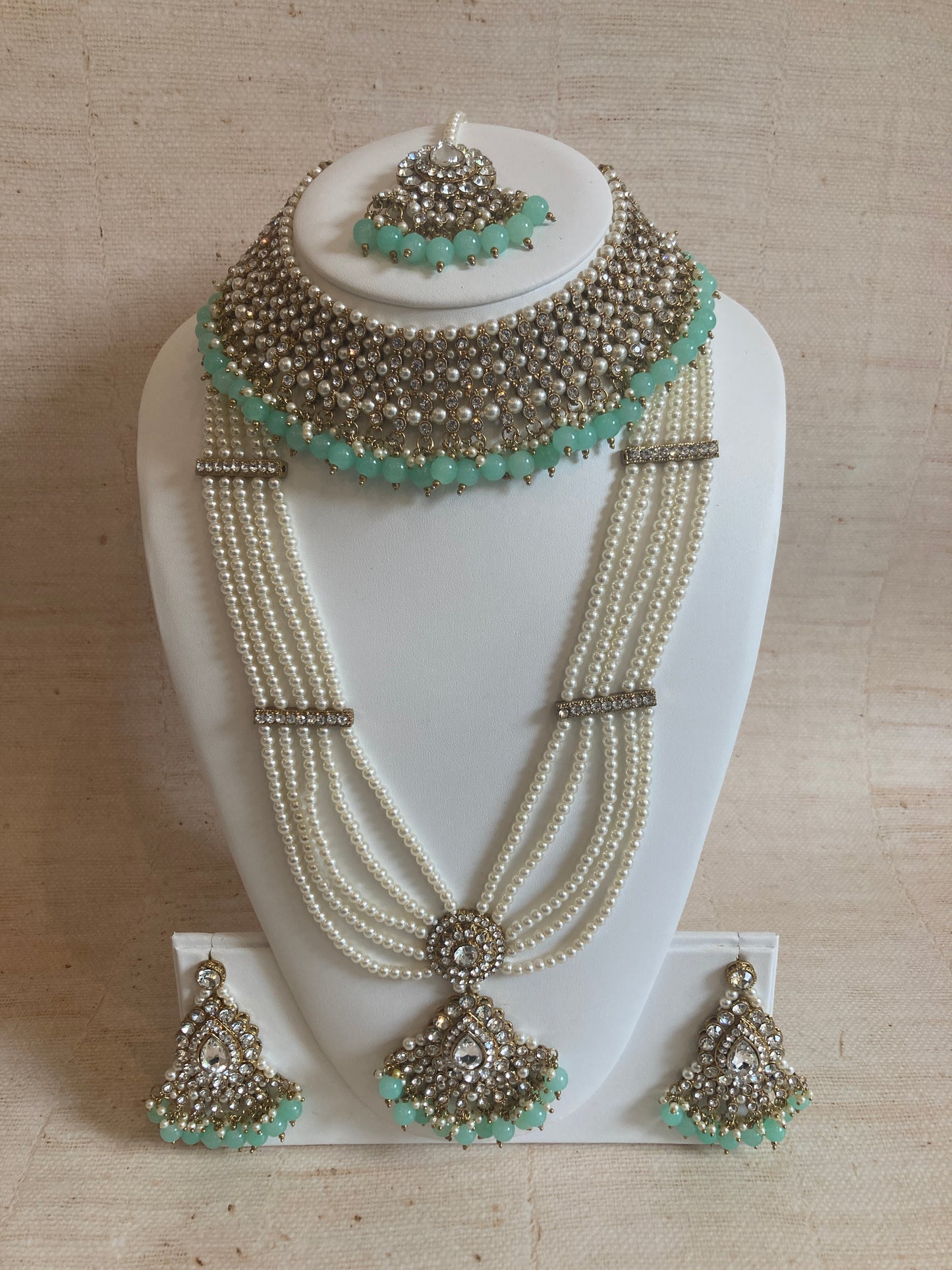 Naaz Gold Plated Meenakari And Pearl Set (ST176) (Mint And Silver)