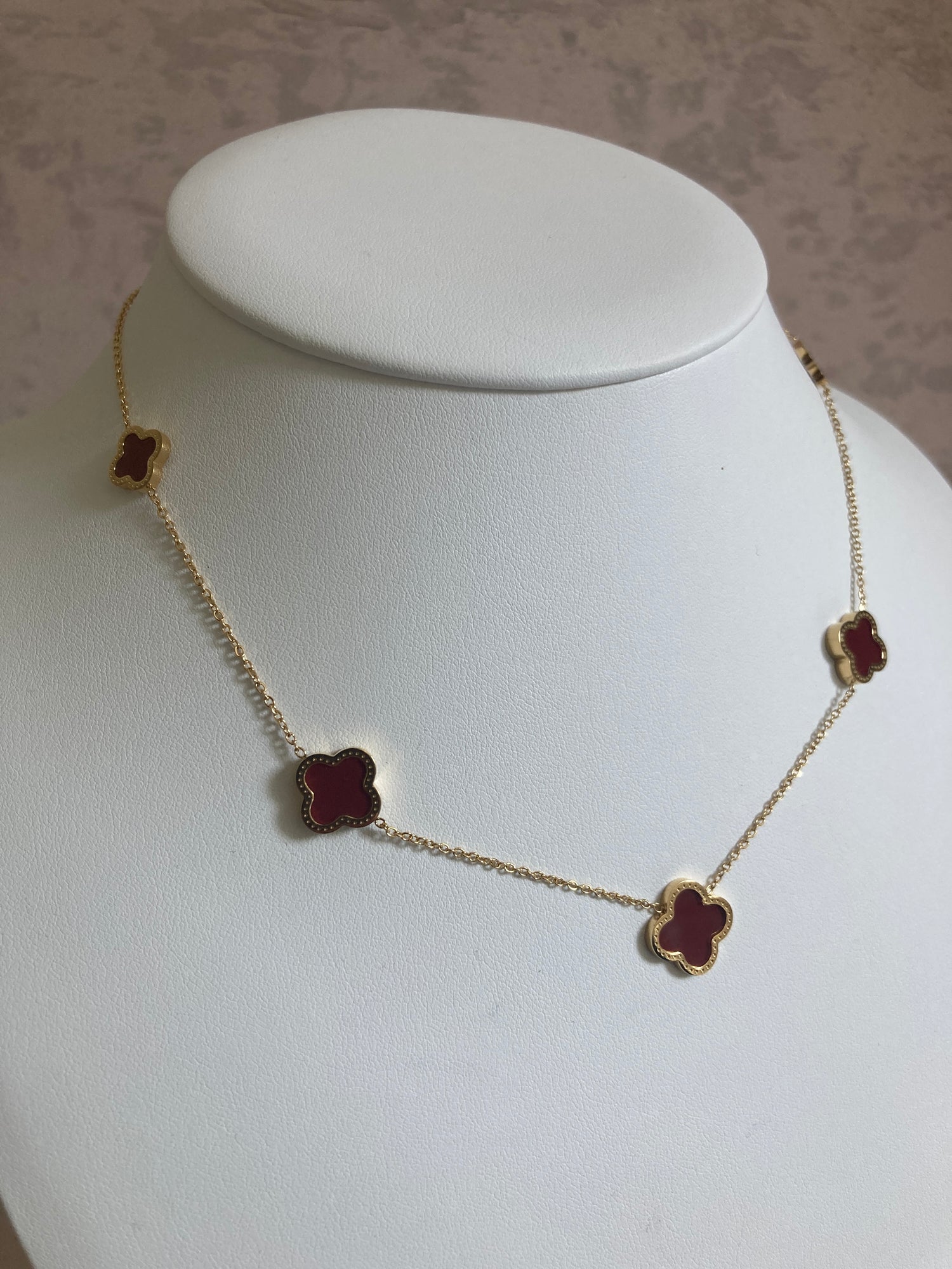 Gold Maroon 4 Leaf Necklace