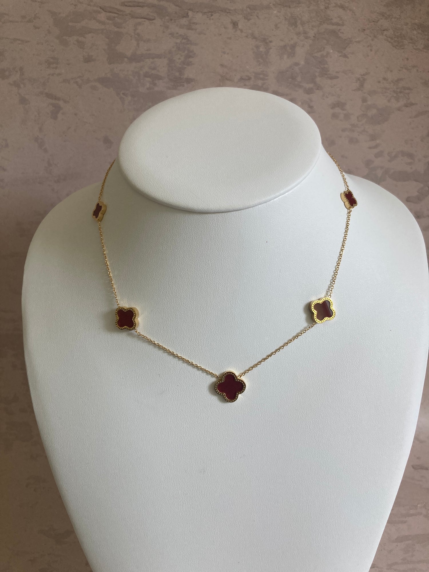 Gold Maroon 4 Leaf Necklace