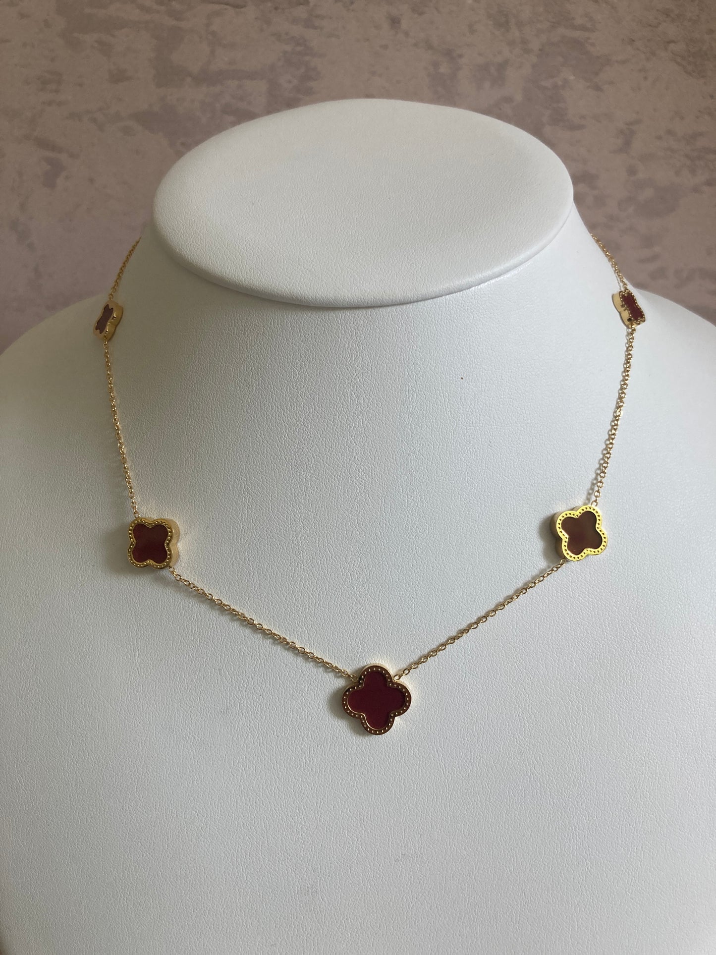 Gold Maroon 4 Leaf Necklace