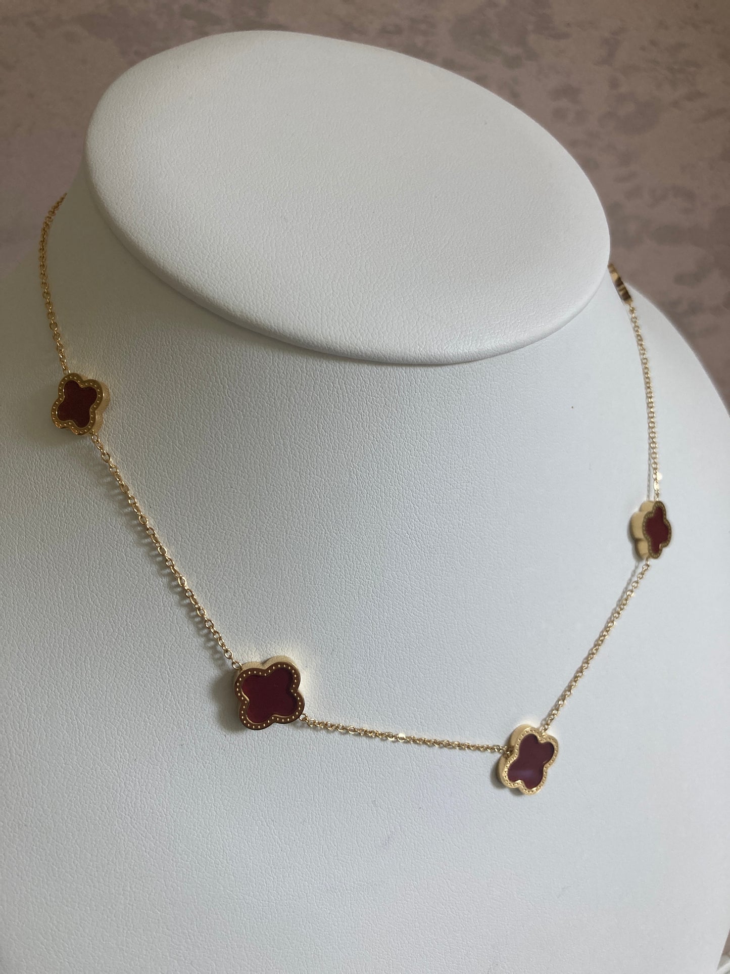 Gold Maroon 4 Leaf Necklace