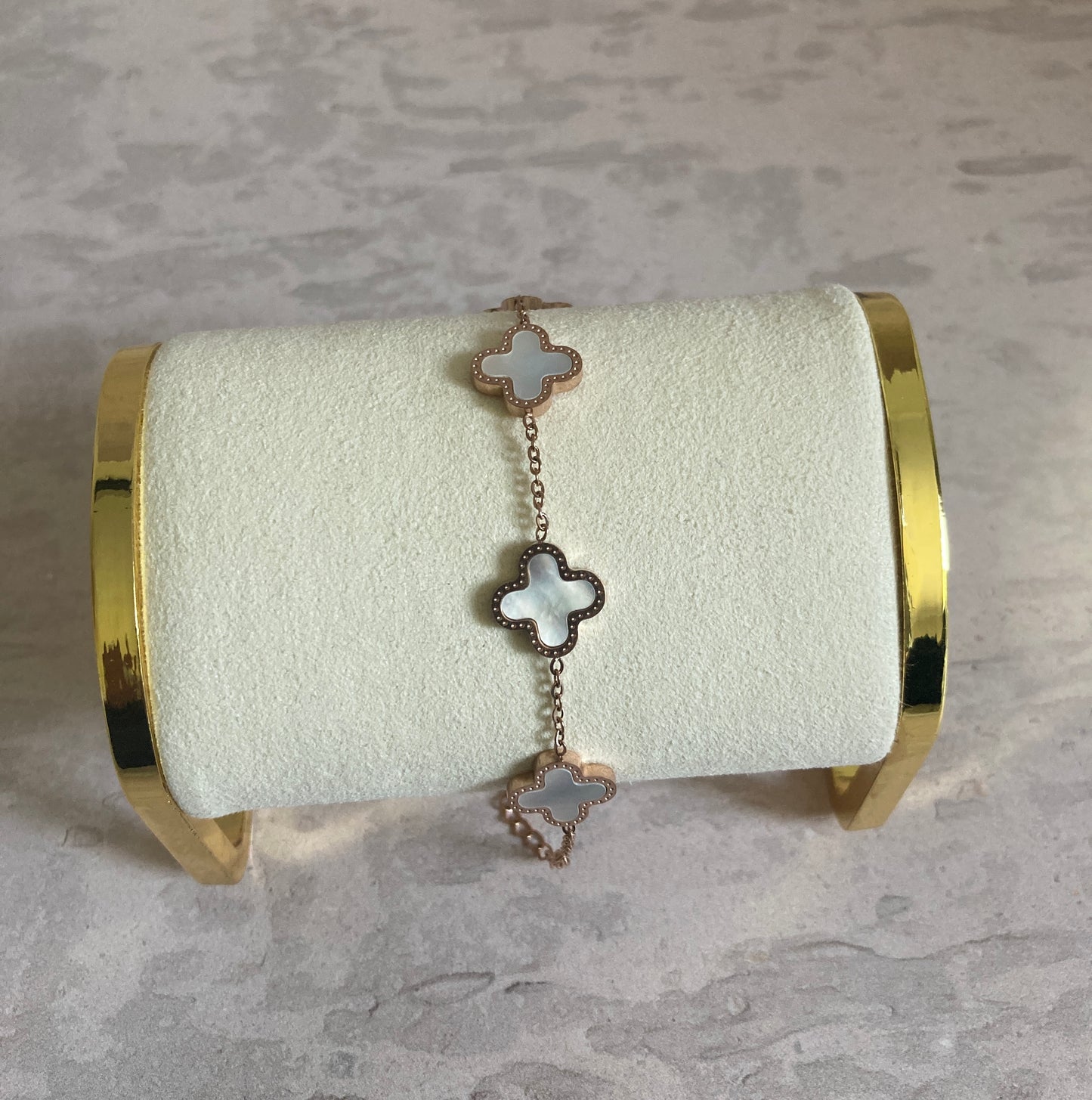 Adina Clover Bracelet (ST374) (Rose Gold White)