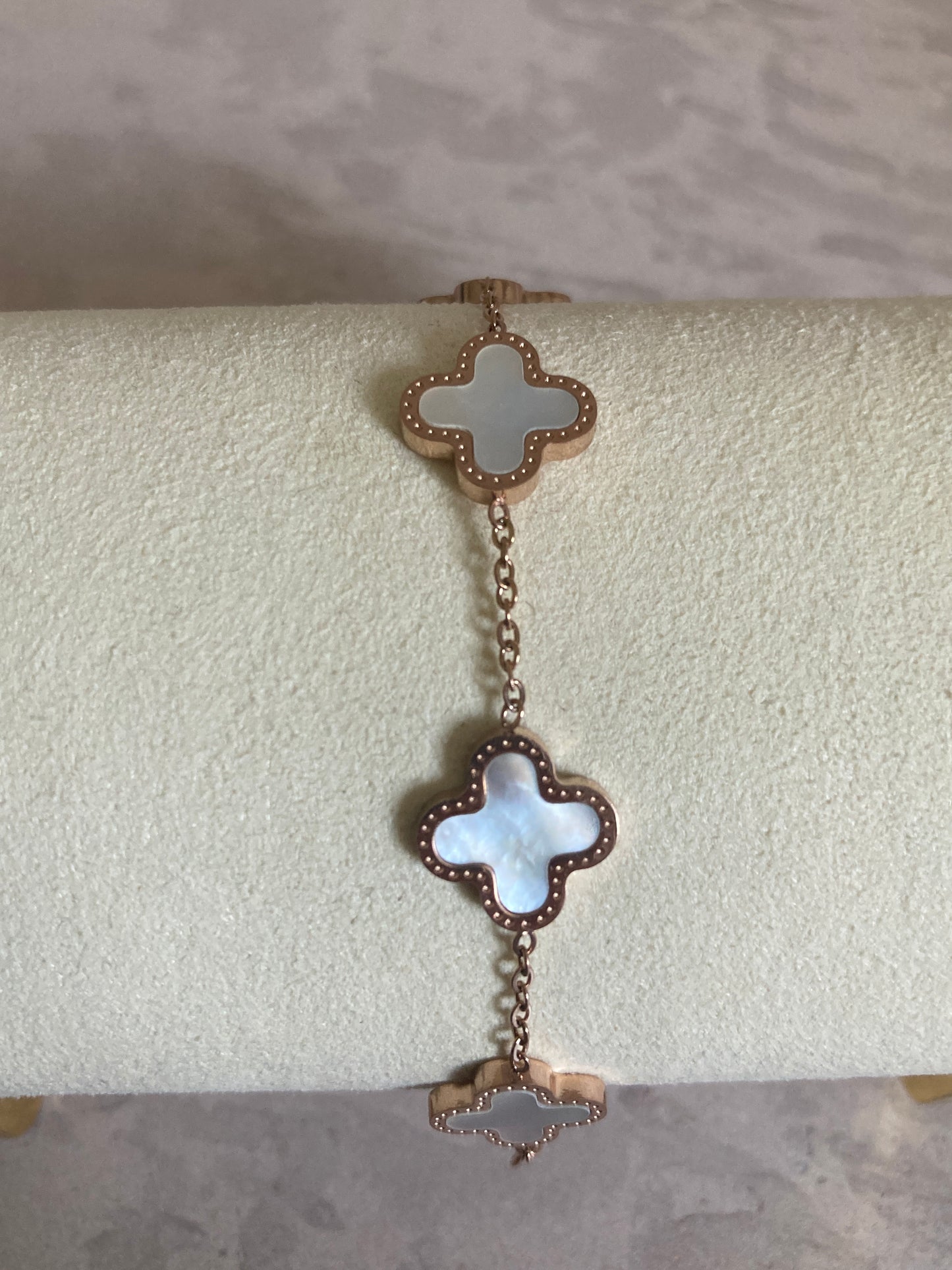 Adina Clover Bracelet (ST374) (Rose Gold White)