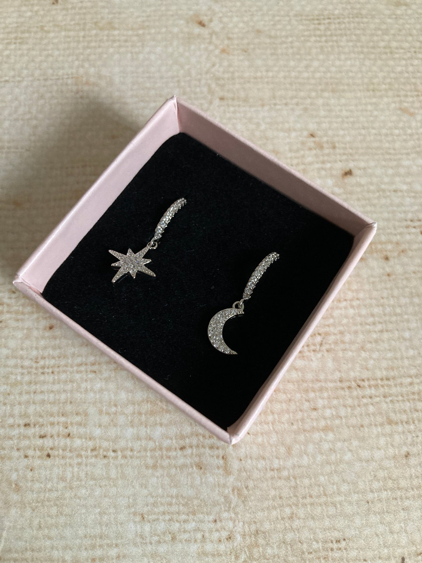 Silver Moon and Star Hoop Earrings (ST994)