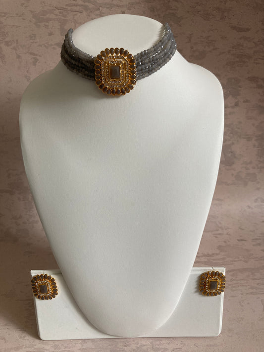 Ruhi Gold Plated Choker Set (ST792) (Grey)