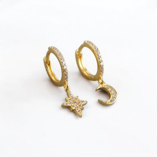 Gold Moon and Star Hoop Earrings (ST994)