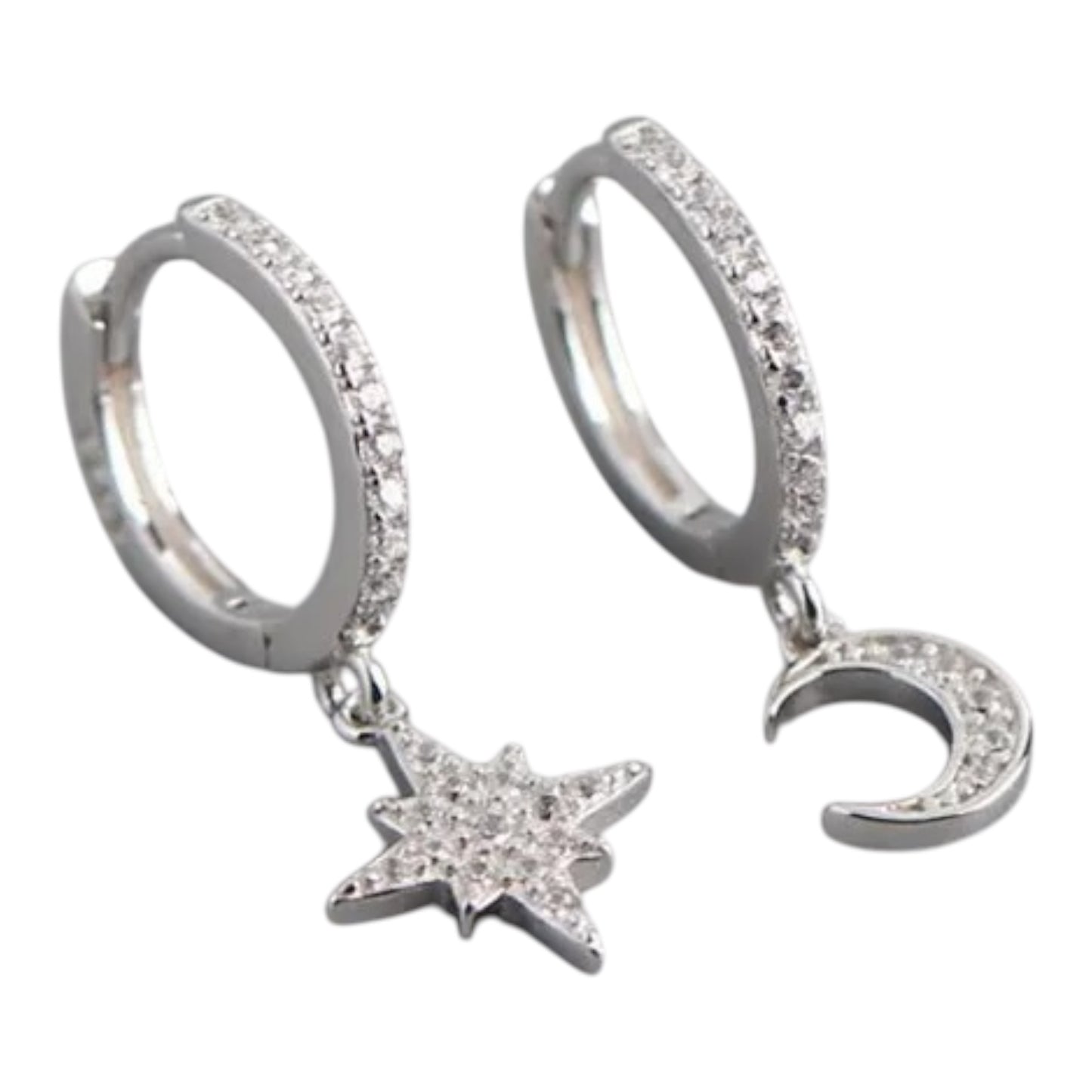 Silver Moon and Star Hoop Earrings (ST994)