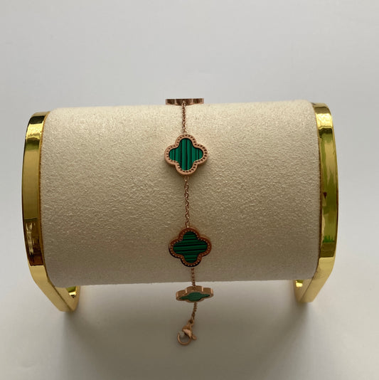 Adina Clover Bracelet (ST374) (Rose Gold Emerald)