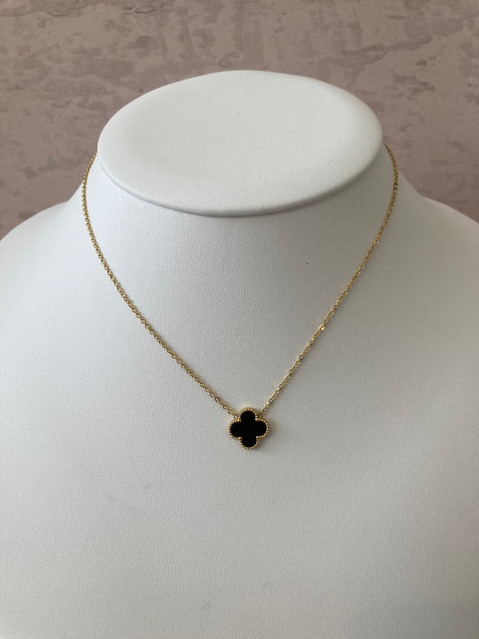 Black Single Clover Gold Plated Necklace (ST797)