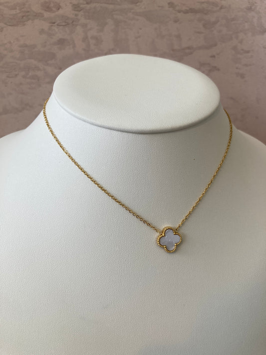 White Single Clover Gold Plated Necklace (ST797)