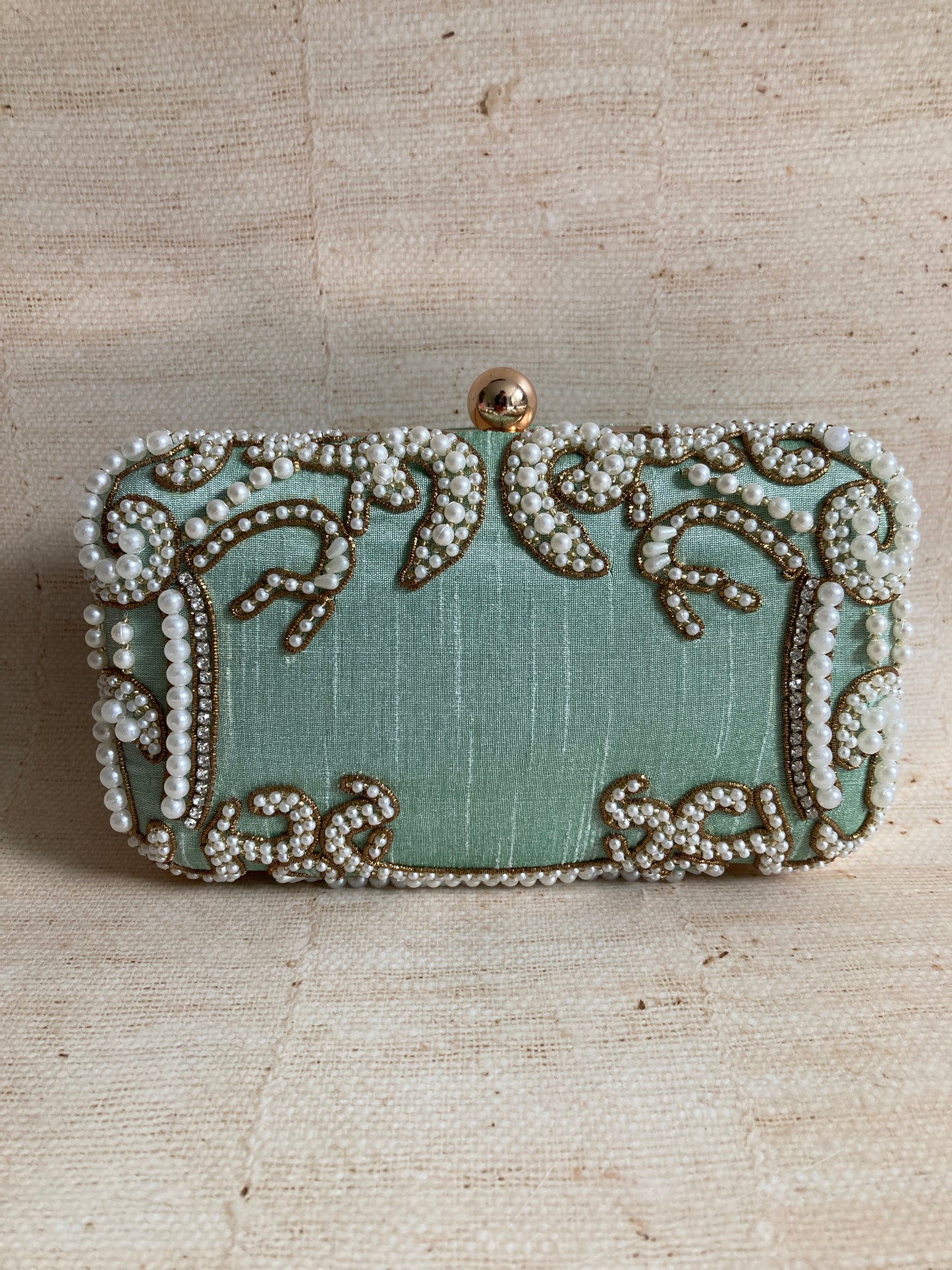 Maria Mint Green Rectangular Clutch (ST903) (Gold)