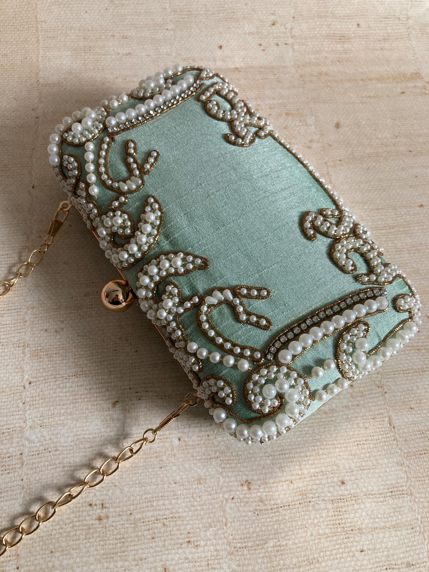 Maria Mint Green Rectangular Clutch (ST903) (Gold)