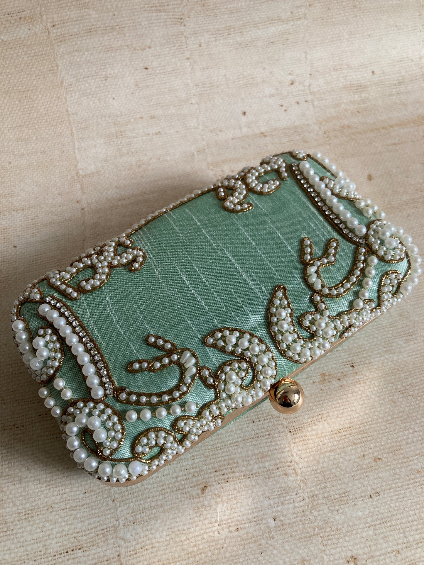 Maria Mint Green Rectangular Clutch (ST903) (Gold)