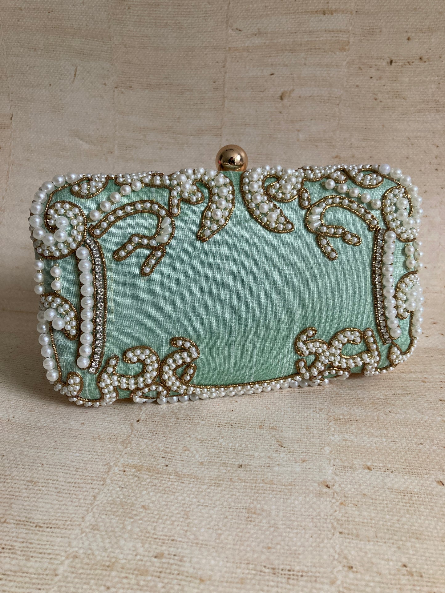 Maria Mint Green Rectangular Clutch (ST903) (Gold)