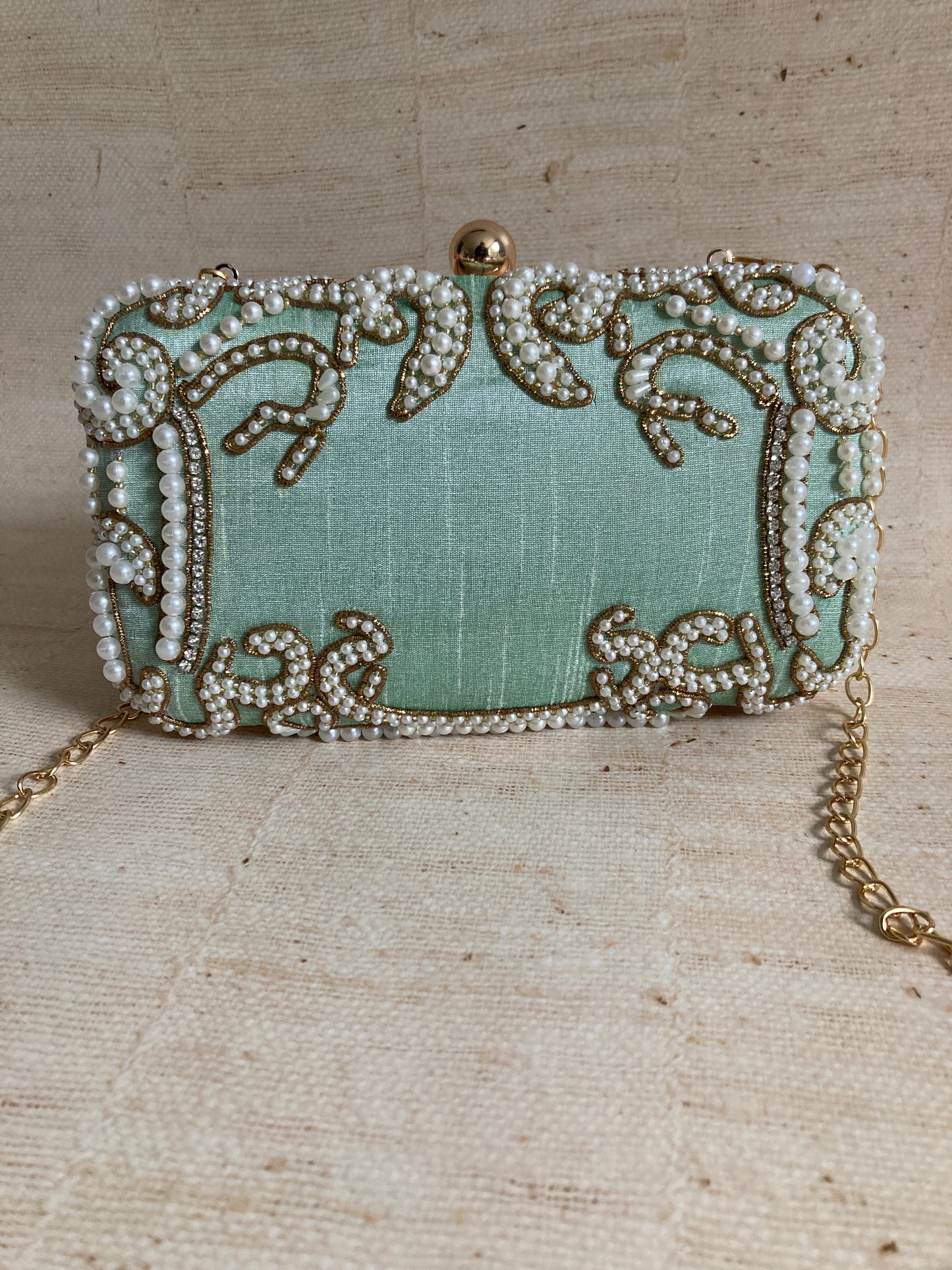 Maria Mint Green Rectangular Clutch (ST903) (Gold)