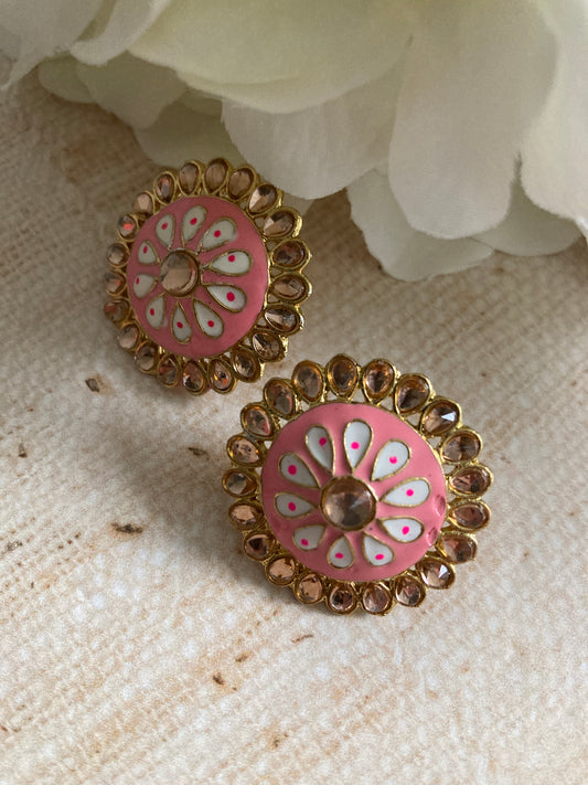 Pari Meenakari Stud Earrings (Pink) (ST1007)