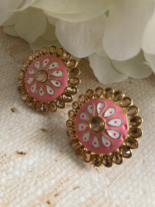 Pari Meenakari Stud Earrings (Pink) (ST1007)