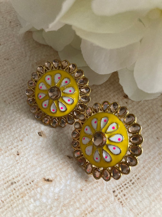 Pari Meenakari Stud Earrings (Yellow) (ST1007)