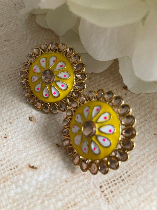 Pari Meenakari Stud Earrings (Yellow) (ST1007)