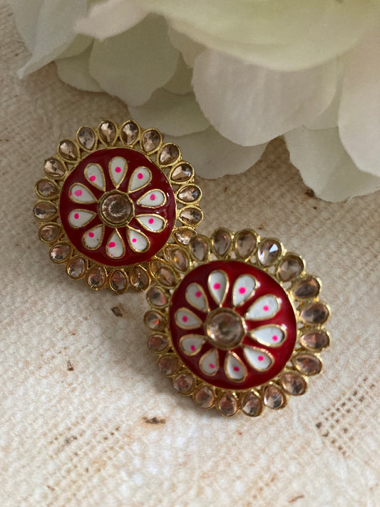 Pari Meenakari Stud Earrings (Red) (ST1007)