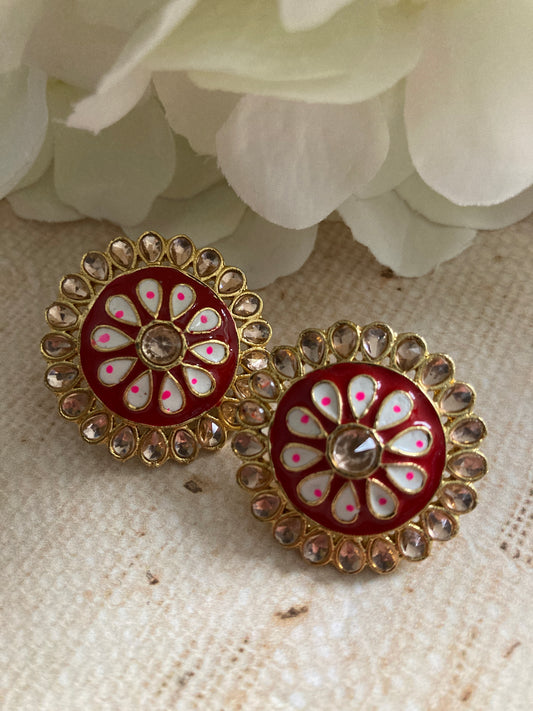 Pari Meenakari Stud Earrings (Red) (ST1007)