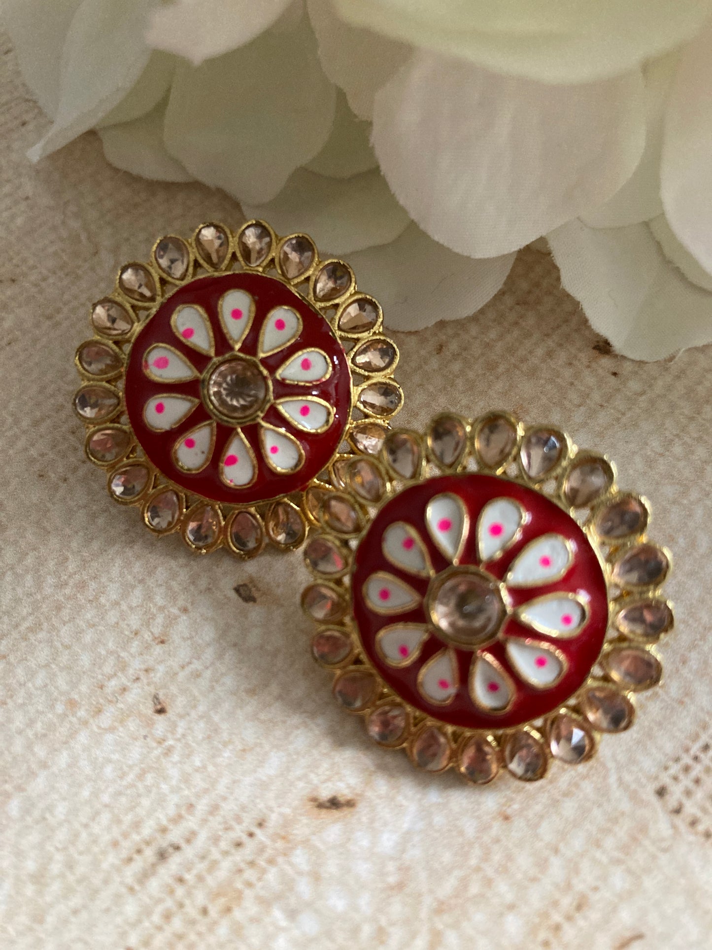 Pari Meenakari Stud Earrings (Red) (ST1007)