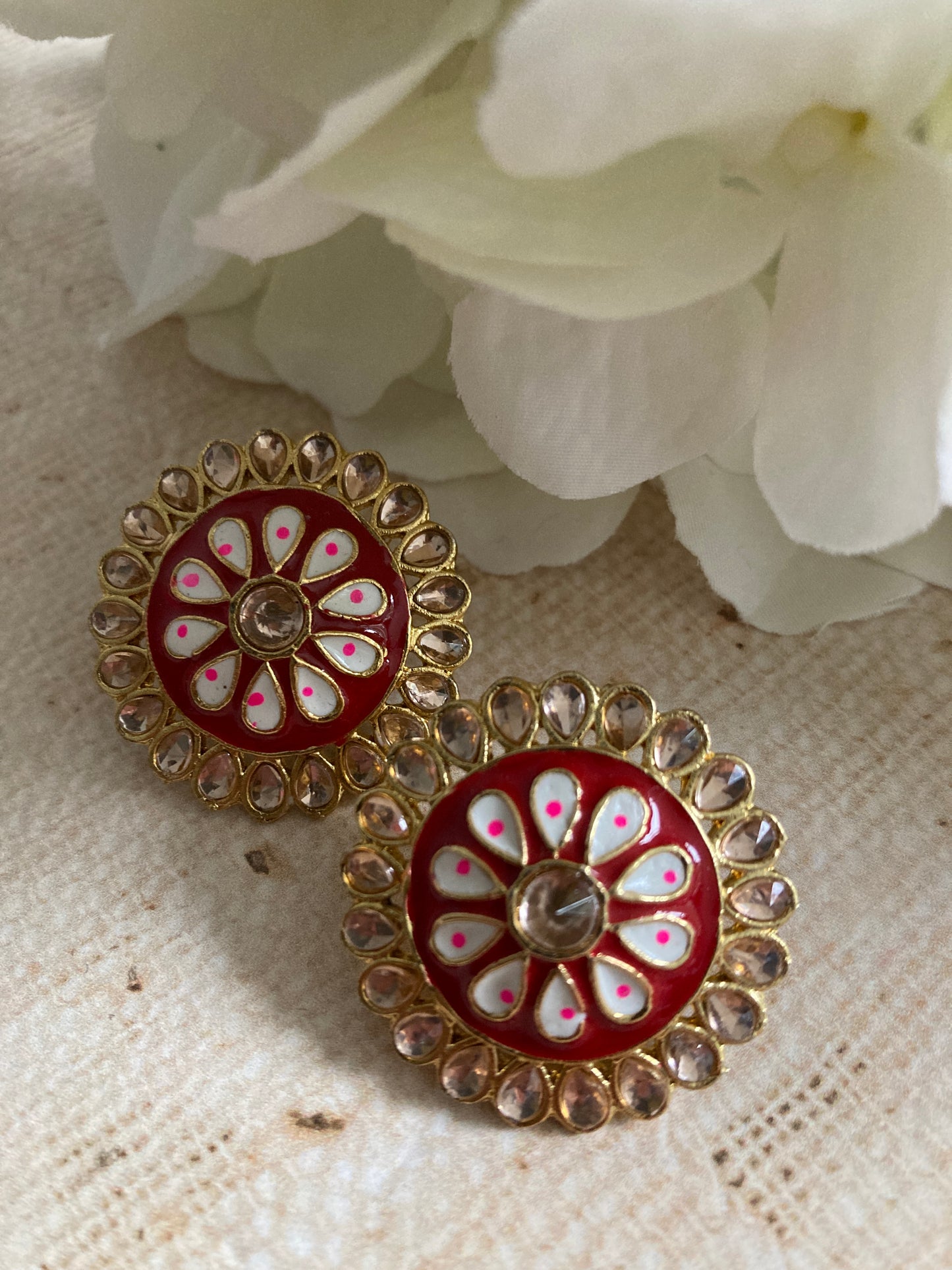 Pari Meenakari Stud Earrings (Red) (ST1007)