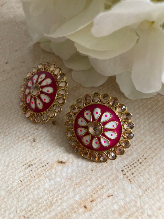 Pari Meenakari Stud Earrings (Hot Pink) (ST1007)