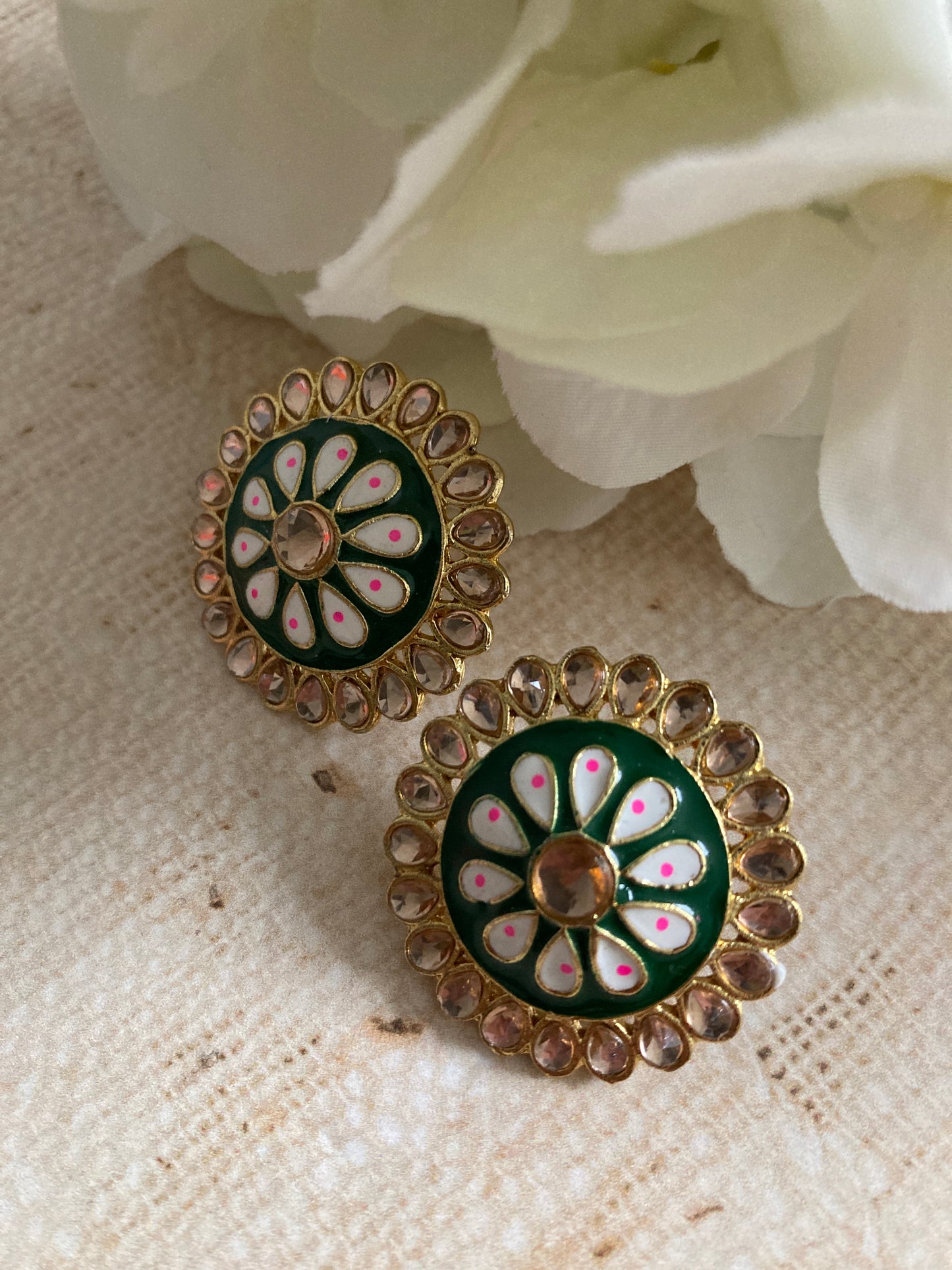 Pari Meenakari Stud Earrings (Emerald Green) (ST1007)