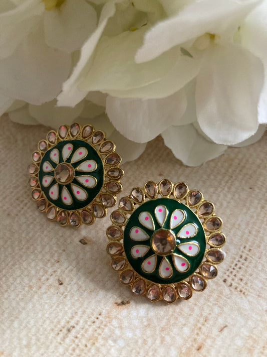 Pari Meenakari Stud Earrings (Emerald Green) (ST1007)