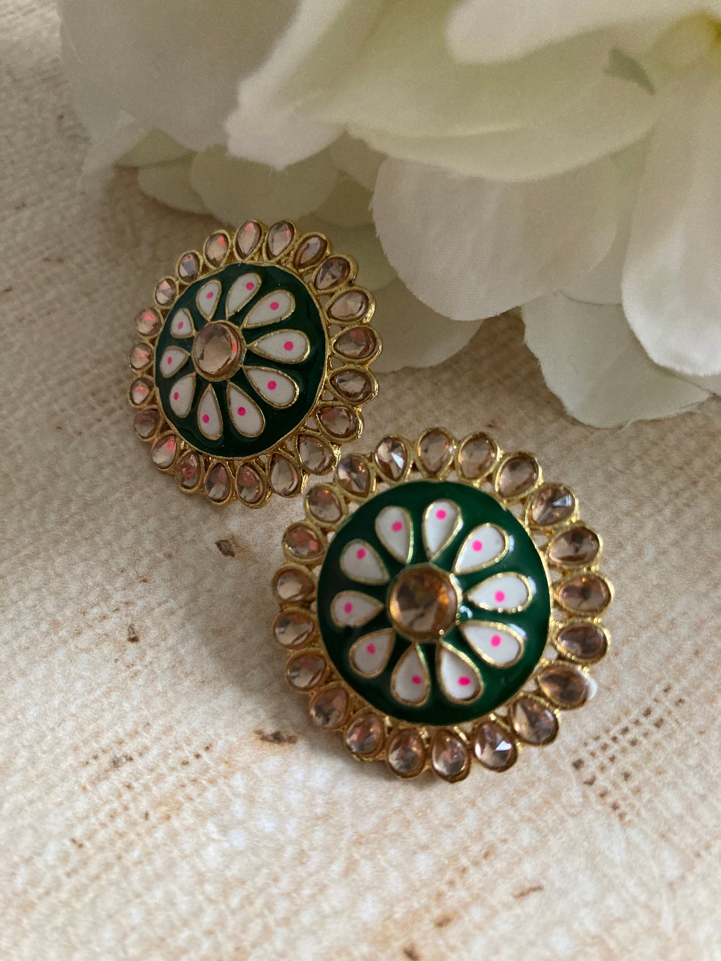 Pari Meenakari Stud Earrings (Emerald Green) (ST1007)