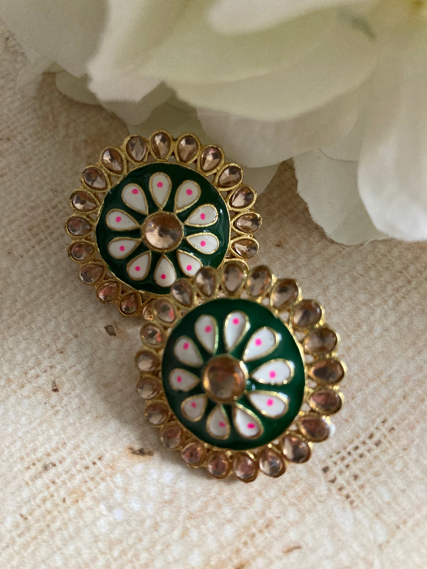 Pari Meenakari Stud Earrings (Emerald Green) (ST1007)