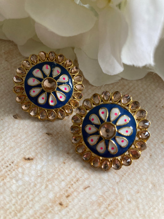 Pari Meenakari Stud Earrings (Blue) (ST1007)