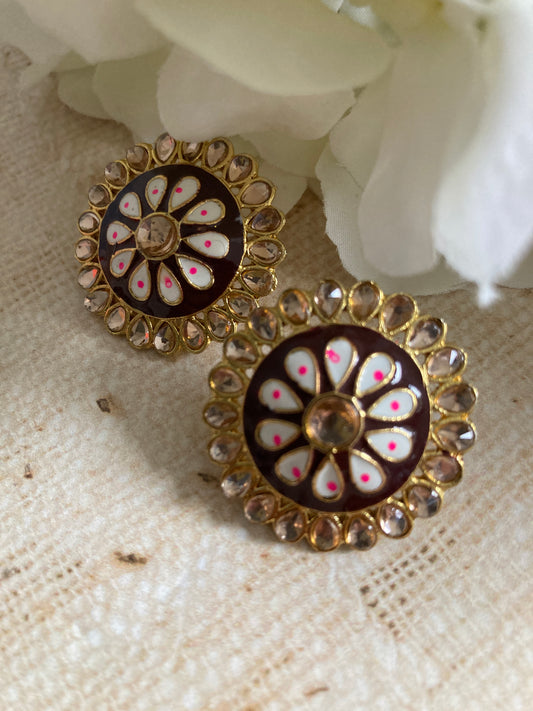 Pari Meenakari Stud Earrings (Burgundy) (ST1007)