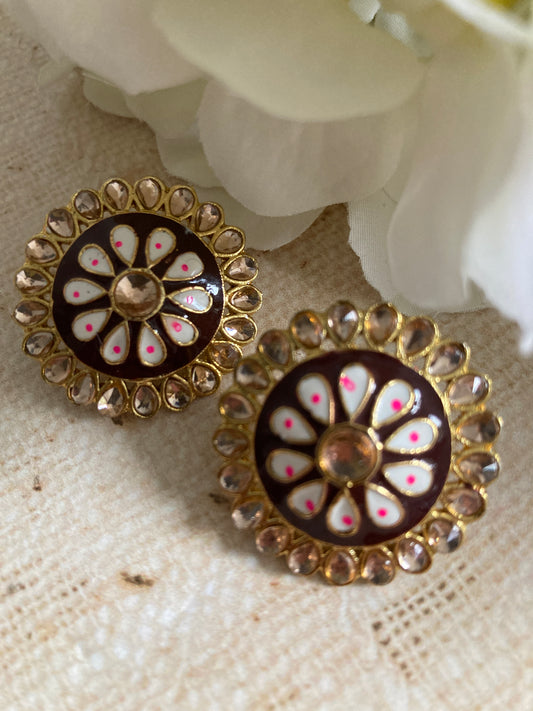 Pari Meenakari Stud Earrings (Burgundy) (ST1007)