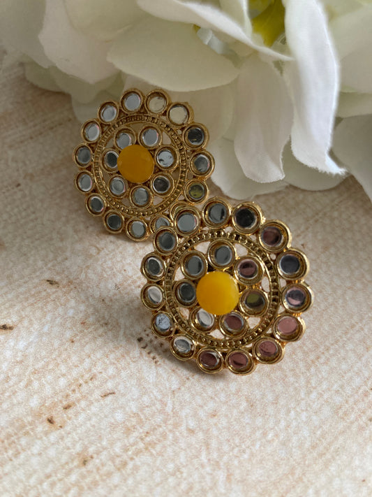 Mirror Circular Stud Earrings (Yellow) (ST1008)