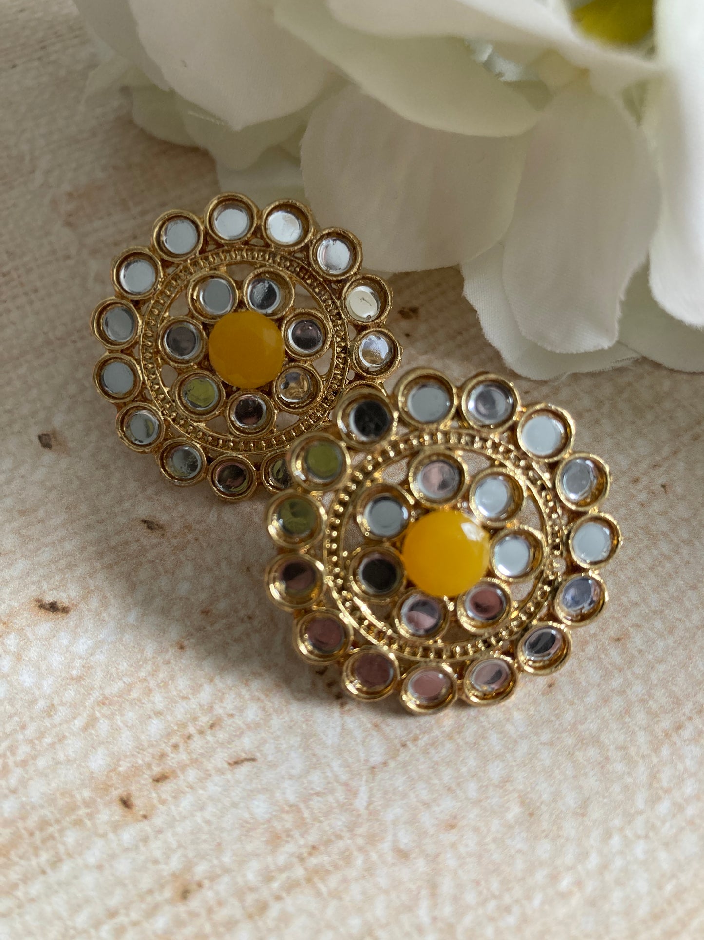 Mirror Circular Stud Earrings (Yellow) (ST1008)