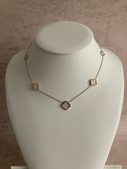 Rose Gold White Clover Necklace